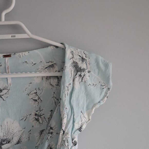 Free People Womens Blue Sz L French Quarter Mini Floral Wrap Sleeveless Dress - Picture 5 of 15